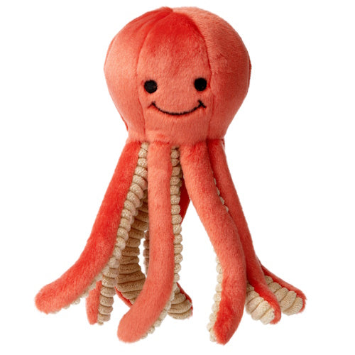 Fluff & Tuff Squirt Octopus coral luxury plush dog toy sitting upright on white background