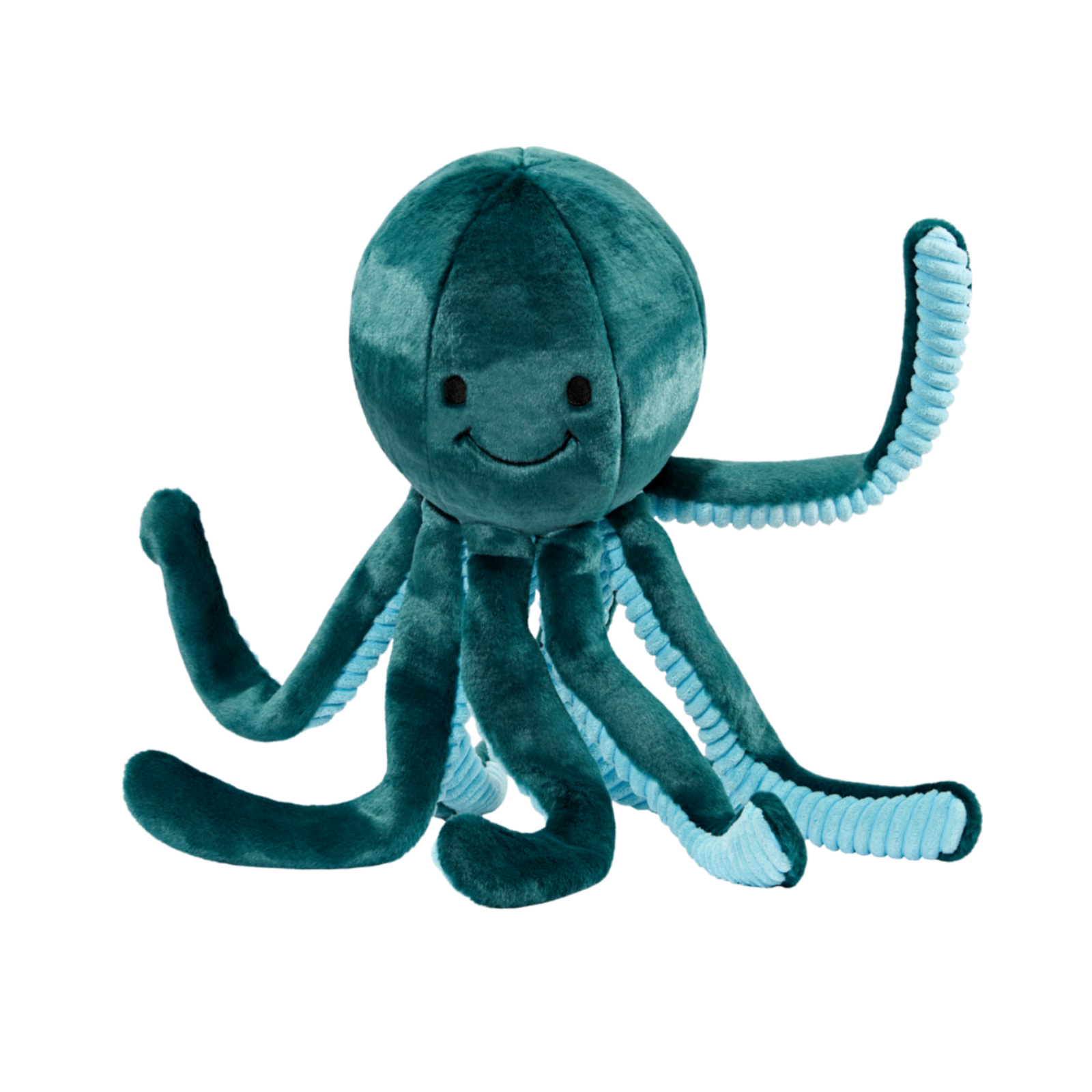 Fluff & Tuff Stevie Octopus teal plush dog toy on white background