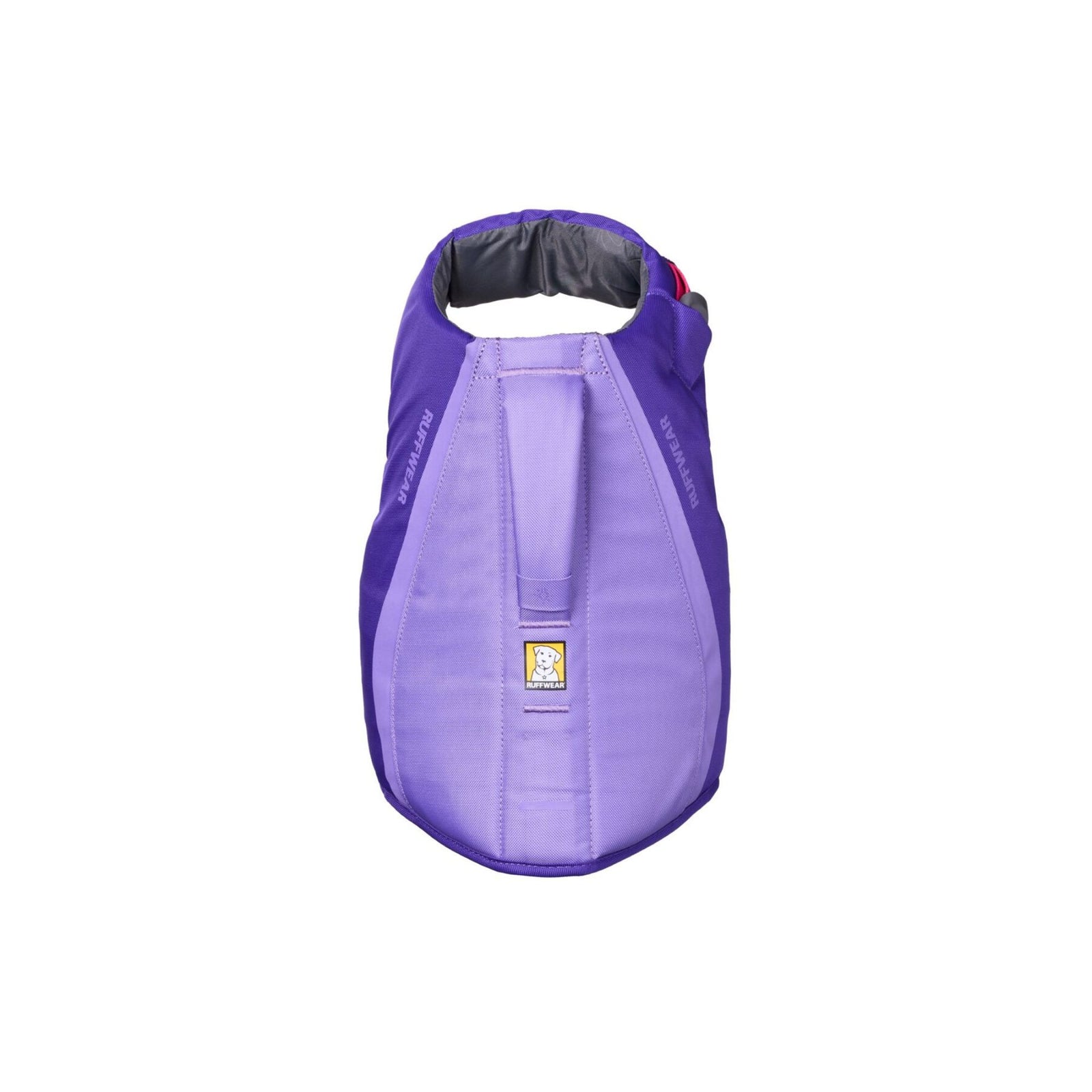 Ruffwear Float Coat dog life jacket in Purple Lily, back view showing handle and reflective trim
