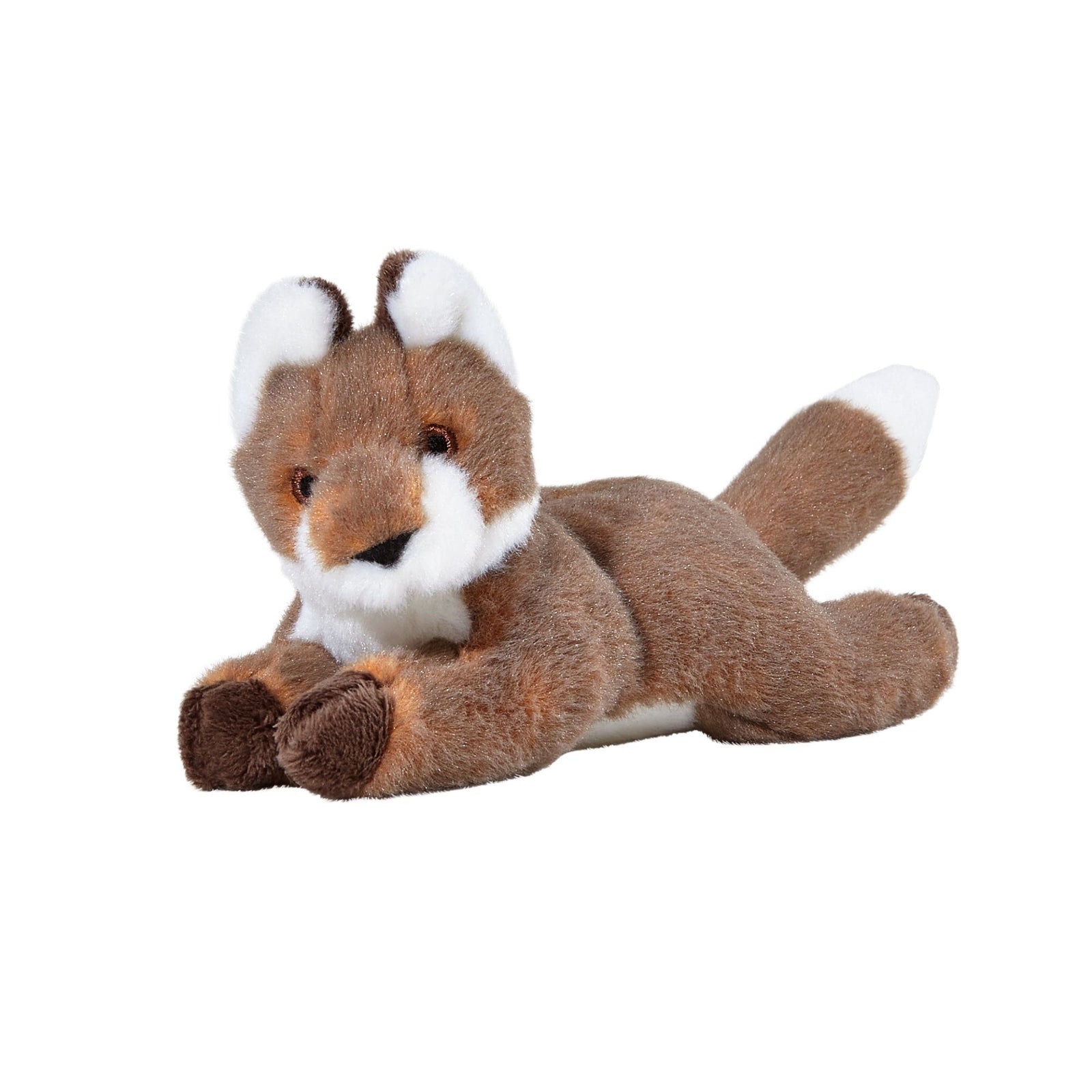 Fluff & Tuff Anderson Fox brown and white luxury plush dog toy lying down on white background