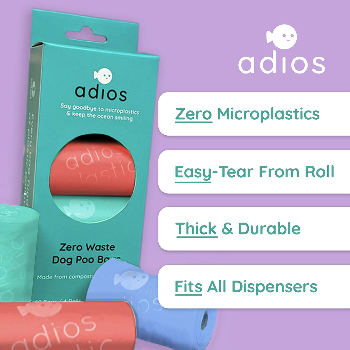 Adios Compostable Rainbow Rolls Dog Poo Bags | Barks &amp; Bunnies