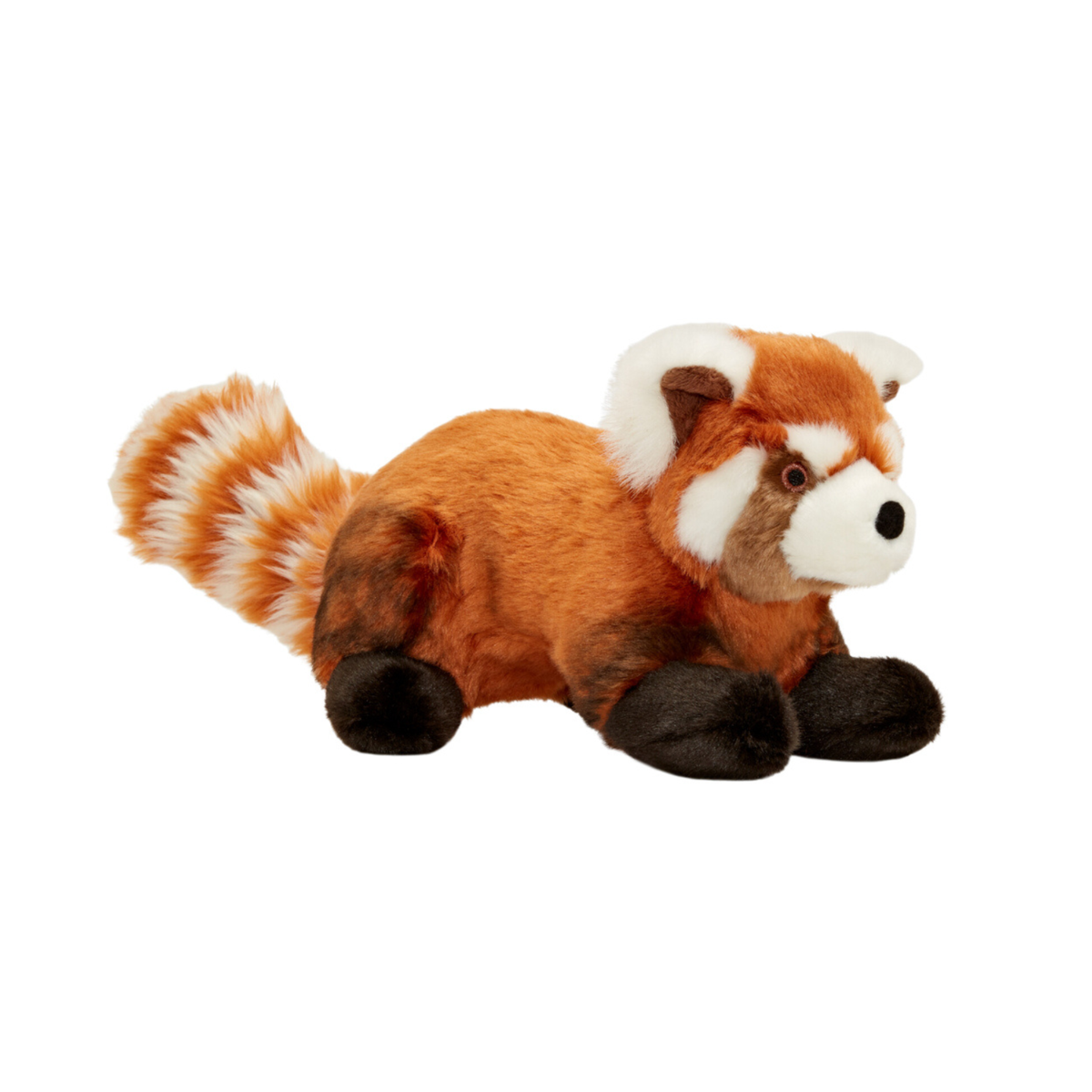 Fluff &amp; Tuff Archie Red Panda large plush dog toy lying down on white background