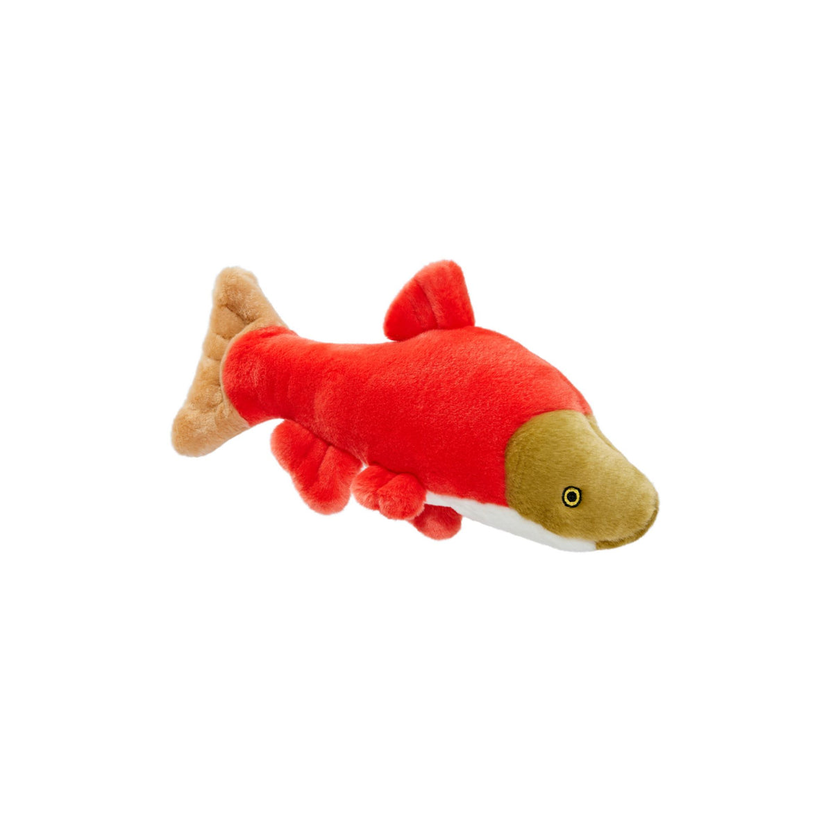 Fluff &amp; Tuff Cedar Salmon red plush dog toy on white background