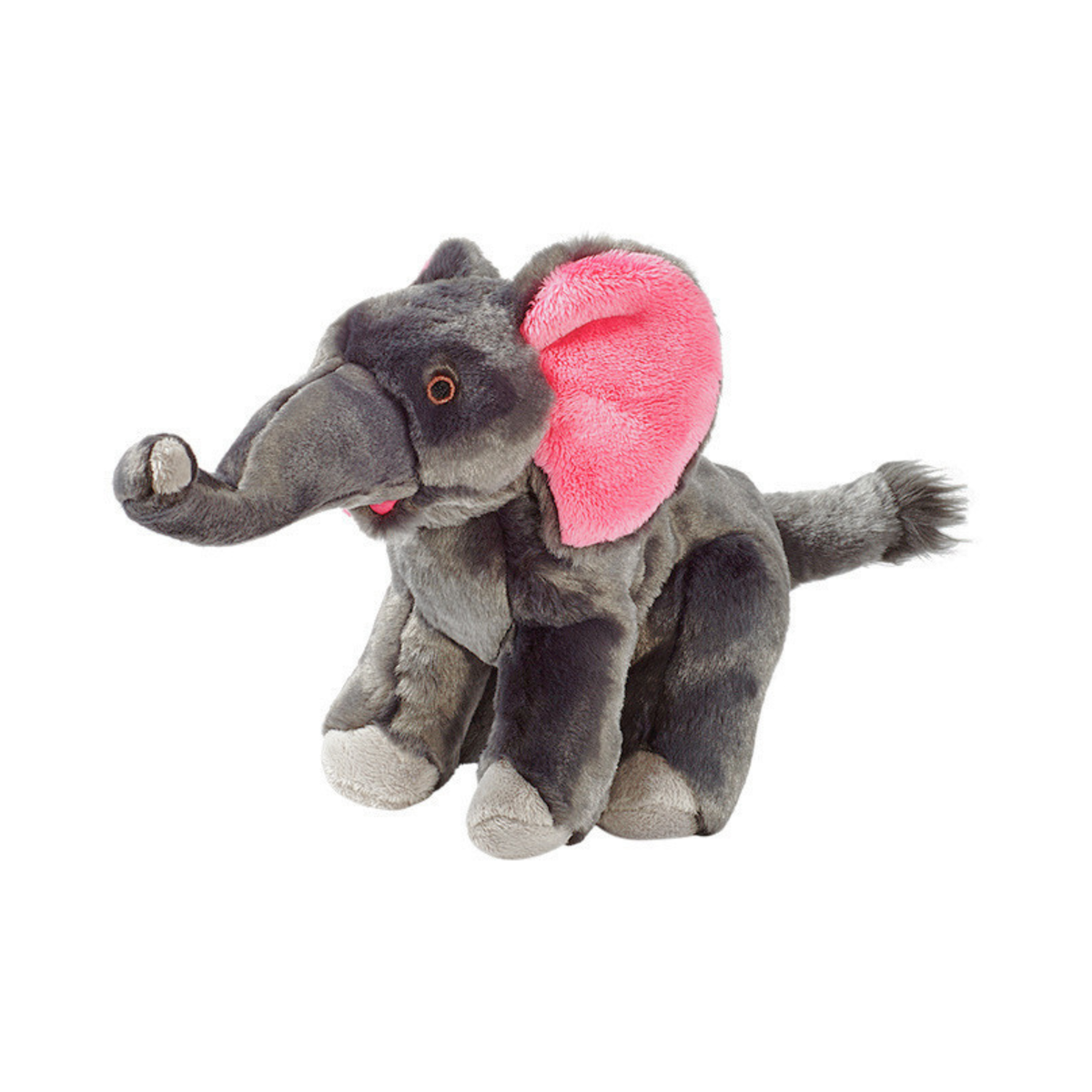Fluff &amp; Tuff Edsel Elephant plush dog toy - grey elephant with large pink ears, curled trunk and embroidered eye