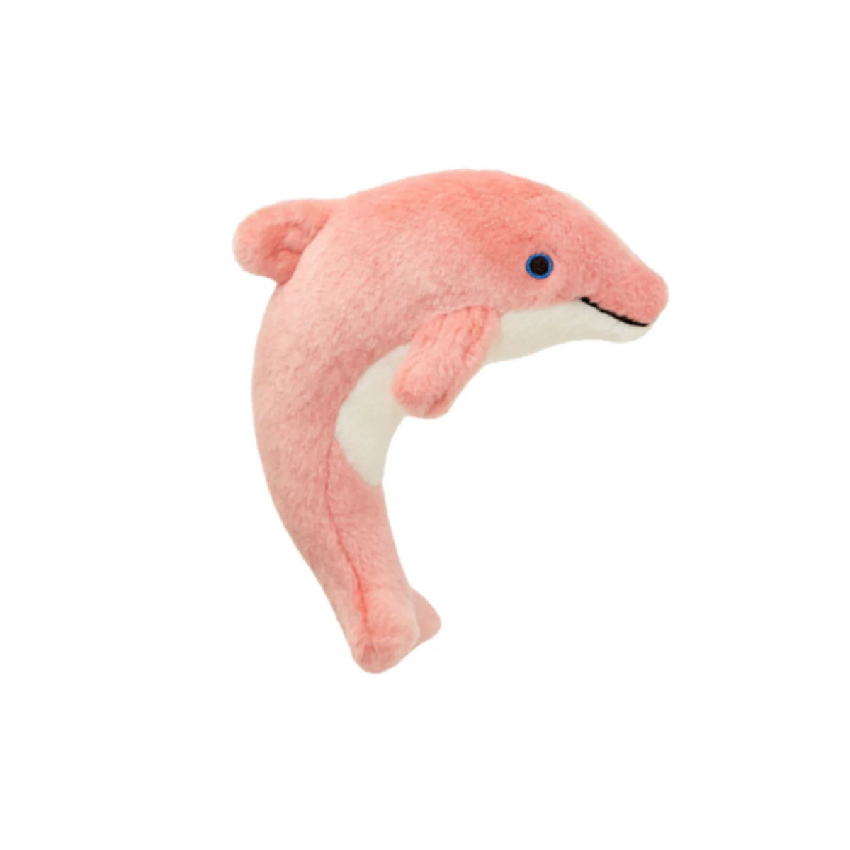Fluff &amp; Tuff Gisele Mini Dolphin extra small pink plush dog toy on white background