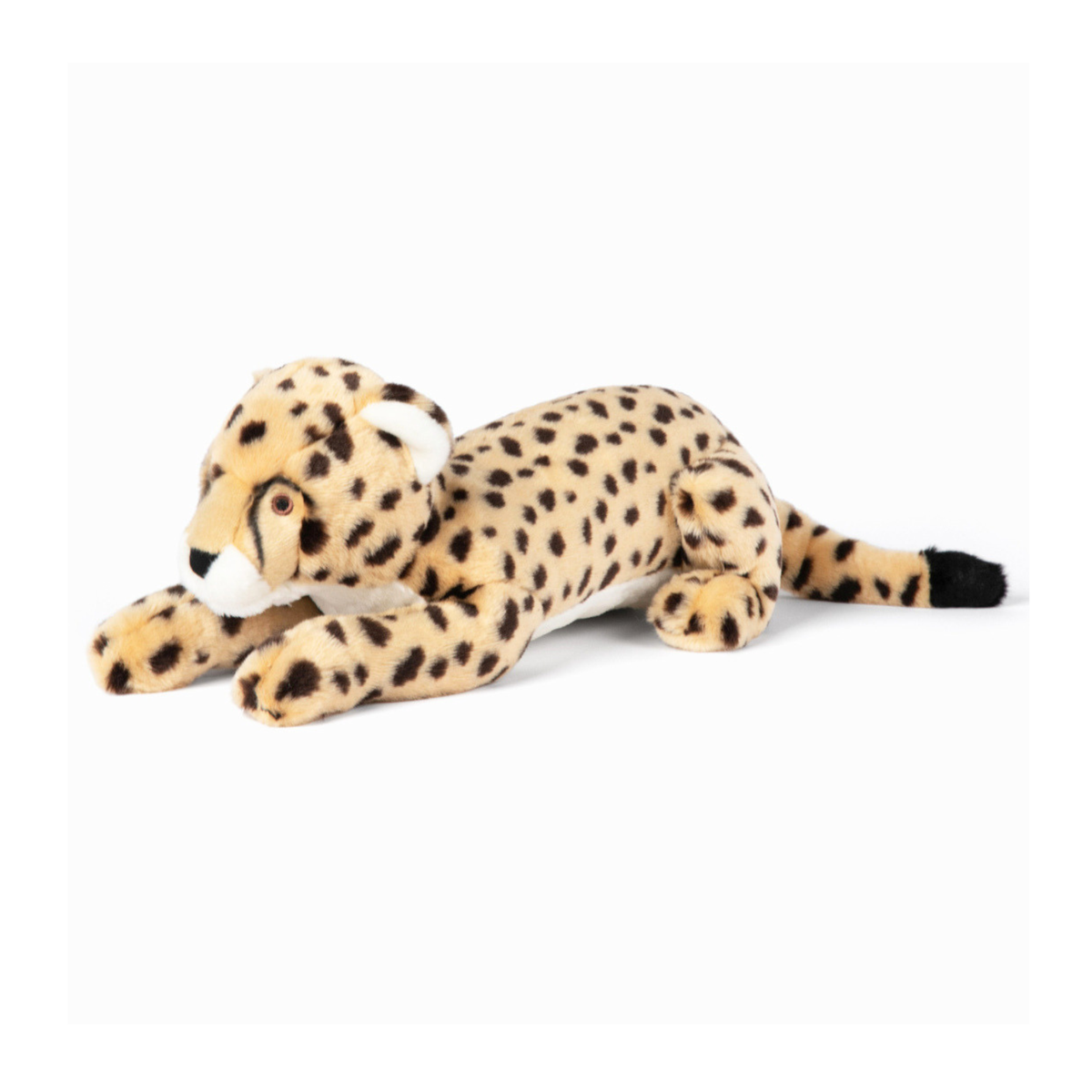 Fluff &amp; Tuff Kali Cheetah extra large plush dog toy lying down on white background