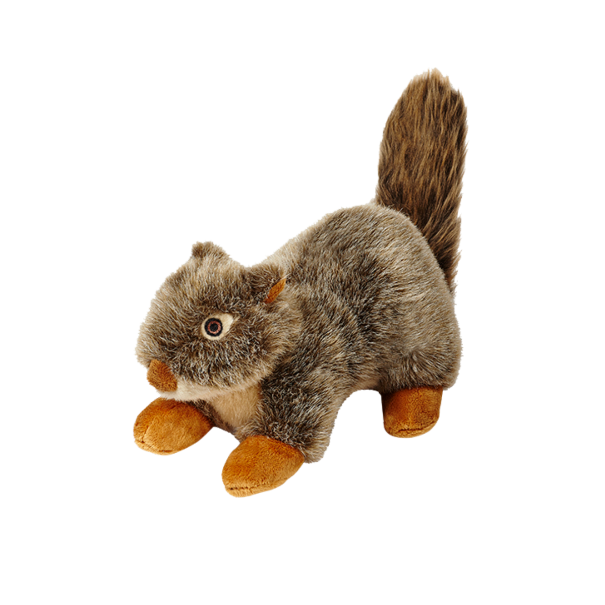 Fluff &amp; Tuff Nuts Squirrel plush dog toy - grey-brown squirrel with fluffy upright tail and tan paws