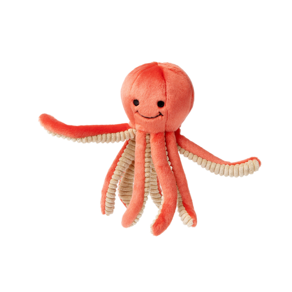 Fluff &amp; Tuff Squirt Octopus coral plush dog toy on white background