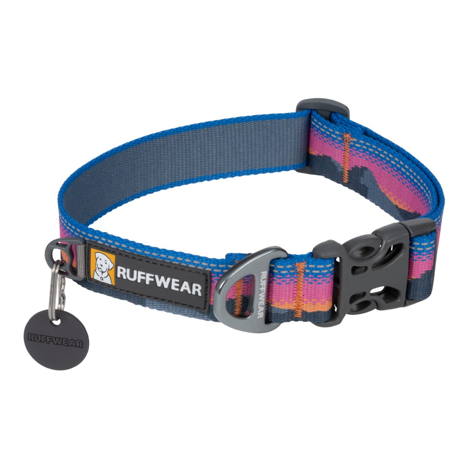 Ruffwear Crag Reflective Dog Collar in Alpine Dusk, studio shot on white background