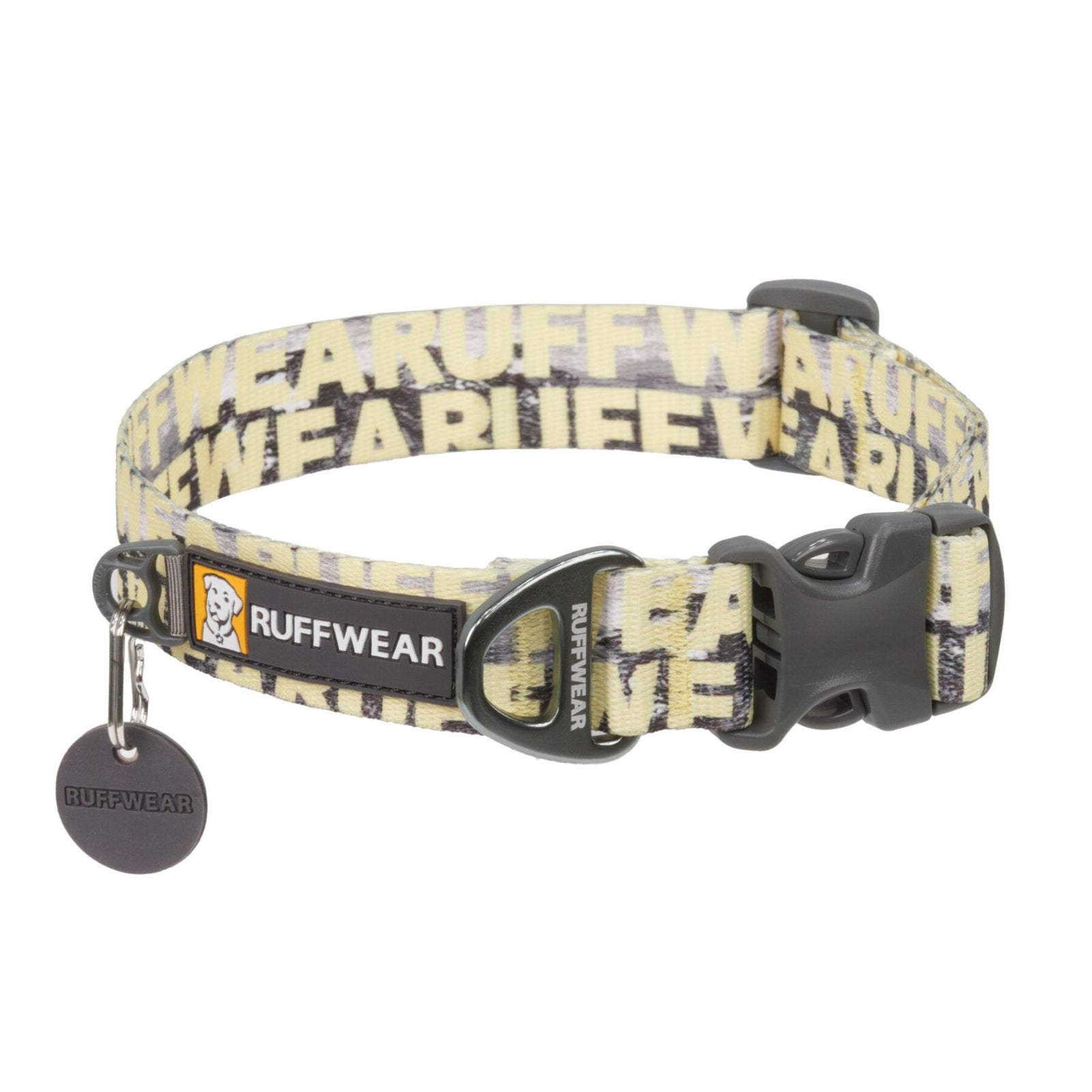 Ruffwear Front Range Dog Collar in Mountains Logo, studio shot on white background