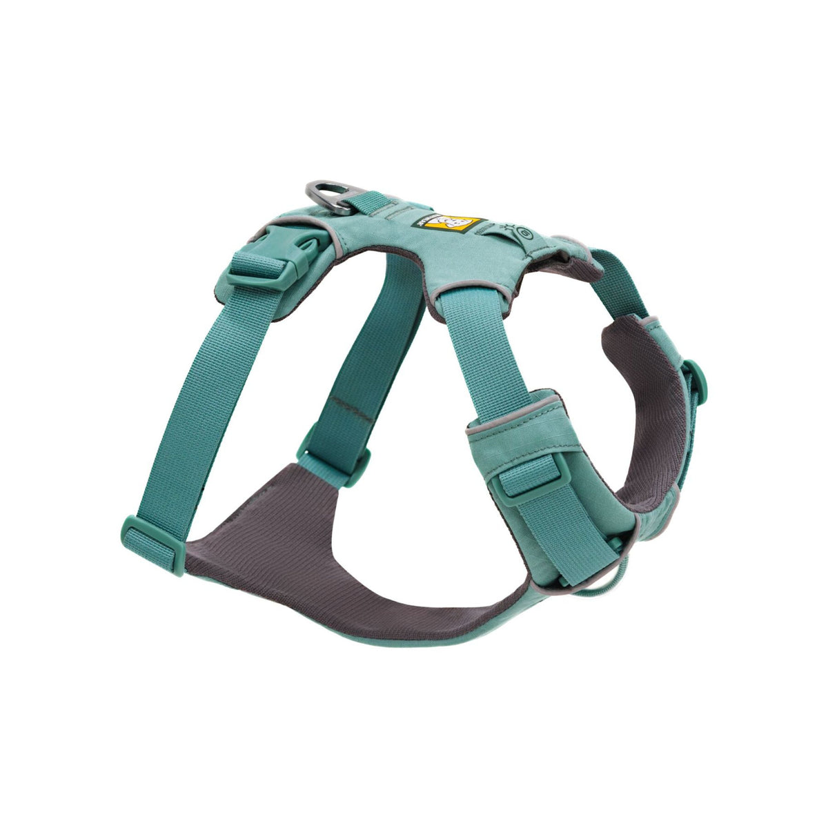 Ruffwear Front Range Harness in River Rock Green shown from the front on a white background