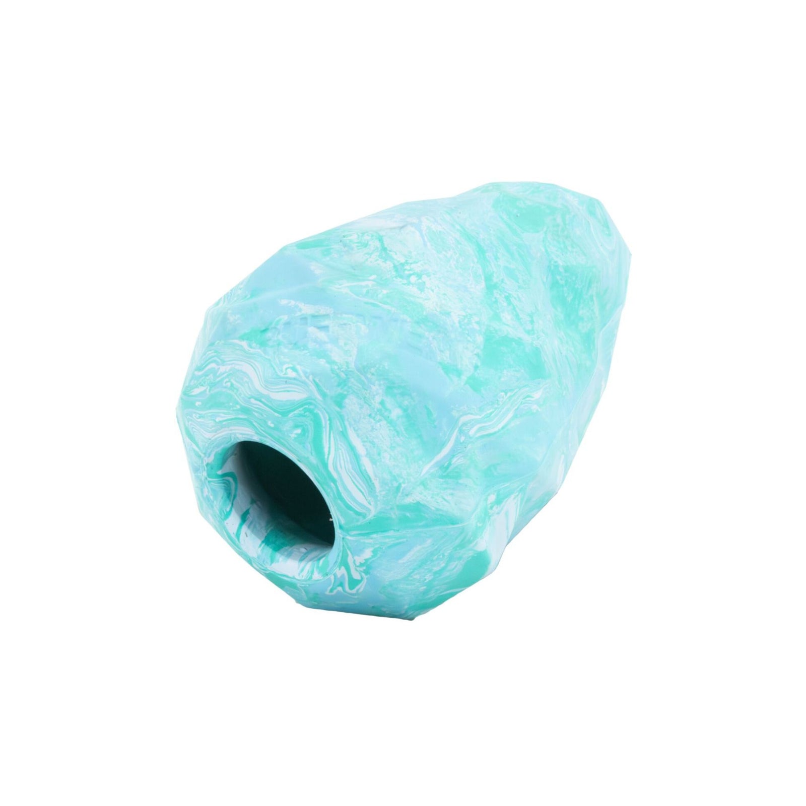 Ruffwear Gnawt-a-Cone dog toy in Salamander Orange on a white background, showing the open treat chamber and irregular natural latex surface