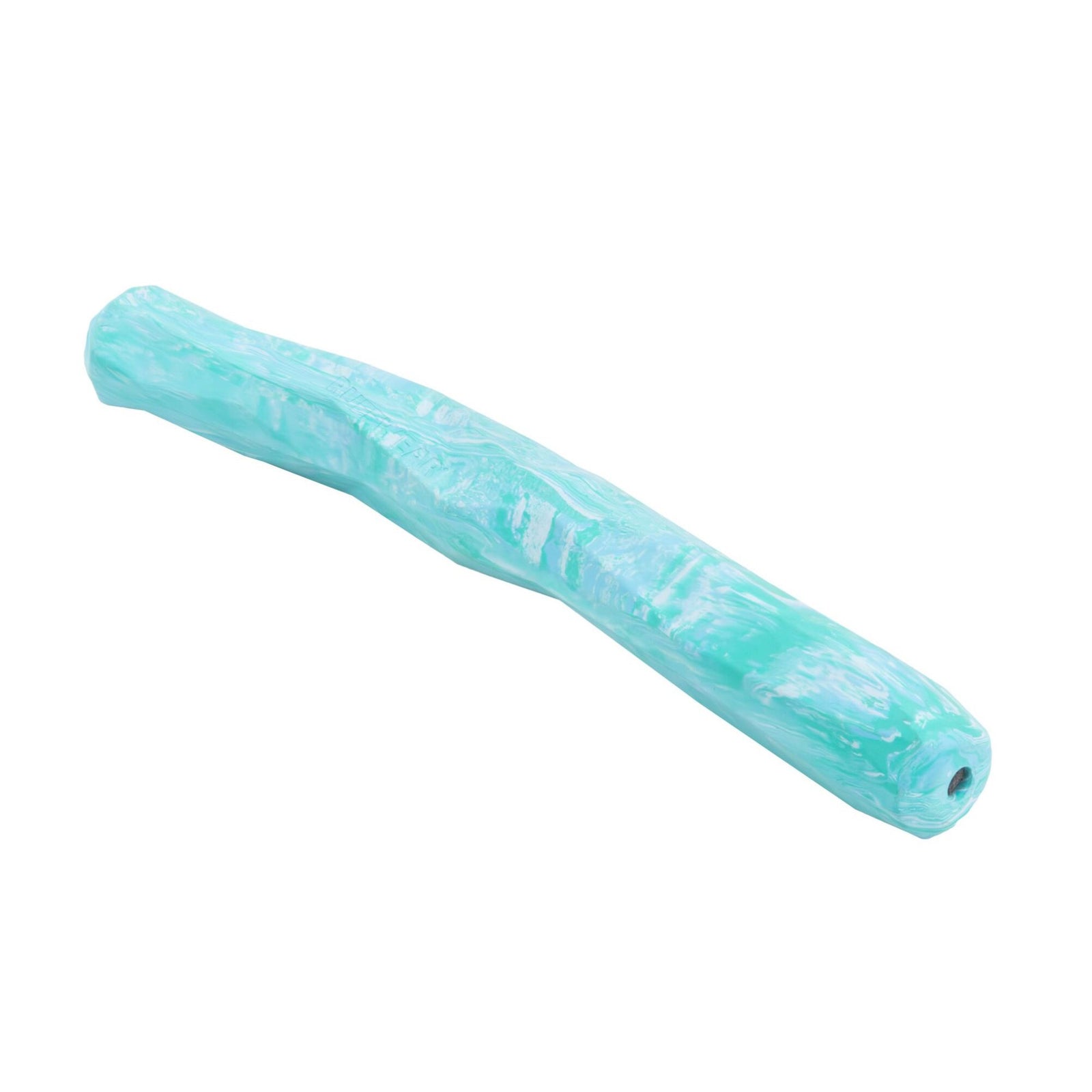 Ruffwear Gnawt-a-Stick dog fetch toy in Salamander Orange on a white background, showing the irregular natural latex rubber surface and curved stick shape