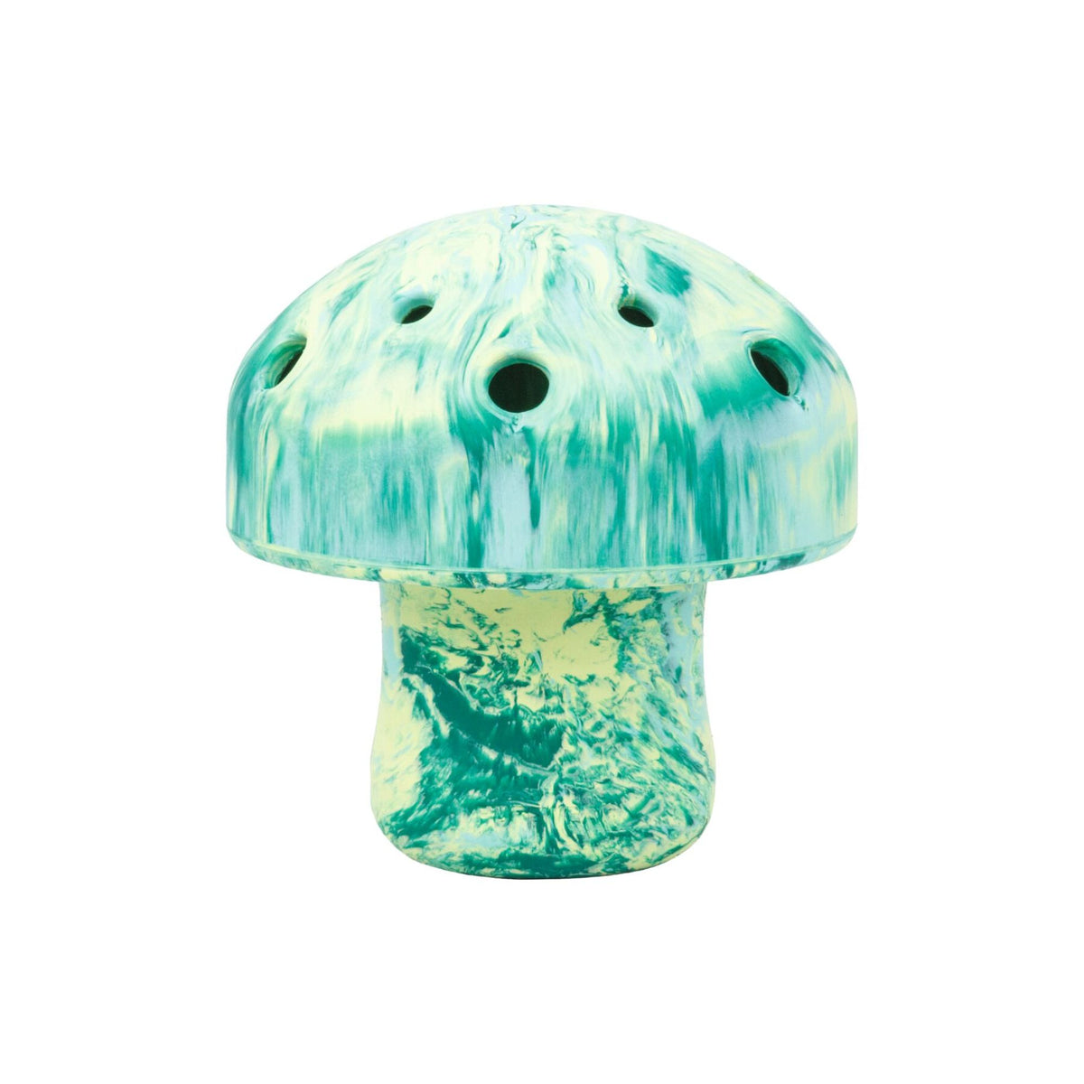 Ruffwear Porcini enrichment toy in Moss Green - mushroom-shaped natural latex rubber slow feeder dog toy, cap and stem design shown on white background