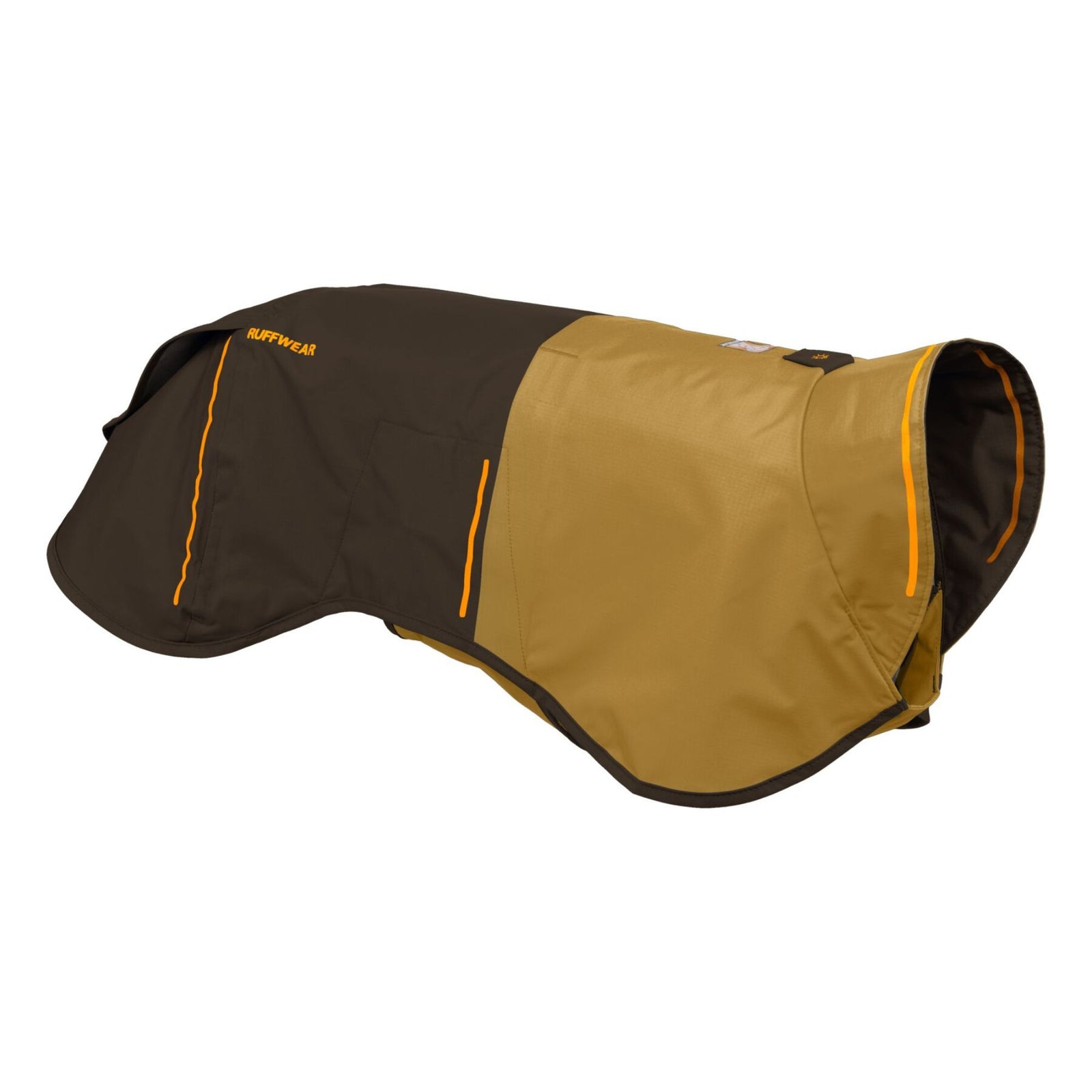 Ruffwear Sun Shower Jacket in Mineral Yellow, product shot showing full jacket and extended hip coverage