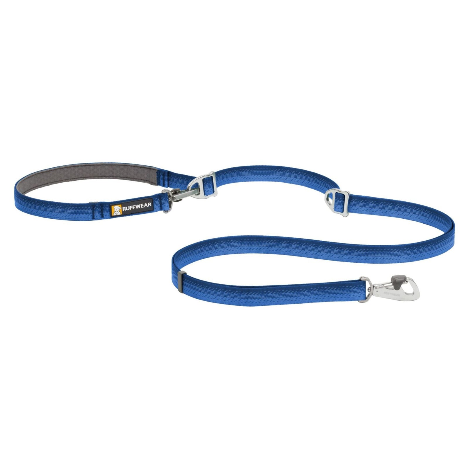 Ruffwear Switchbak Double-Ended Dog Lead in River Rock Green - full lead layout showing both Crux Clips and V-ring sliders