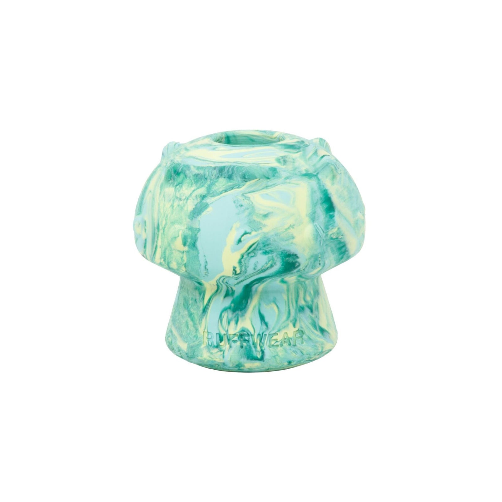Ruffwear Toadstool dog toy in Blue Prism - mushroom-shaped natural latex rubber treat-dispensing fetch toy on white background