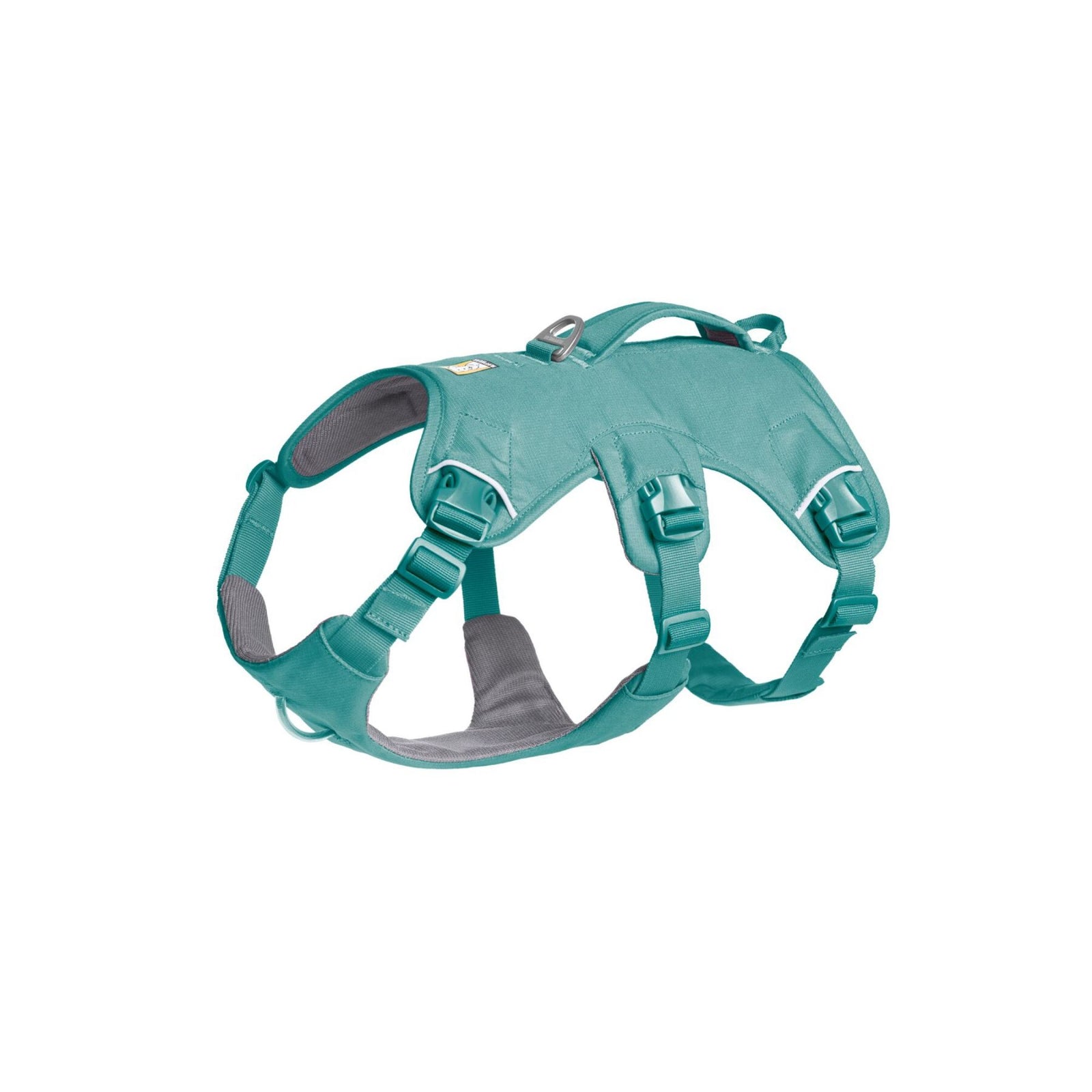 Ruffwear Web Master harness in Red Canyon, front view showing chest strap, neck buckle, and adjustment points