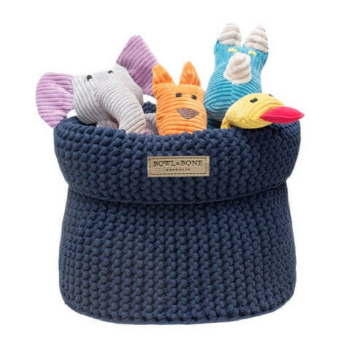 Bowl &amp; Bone Republic Cotton Basket Navy, Dog Toy Storage | Barks &amp; B..